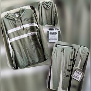 PINK Victoria's Secret Sage Green 1/4 Zip Hoody & Sweatpant Set Size Med.